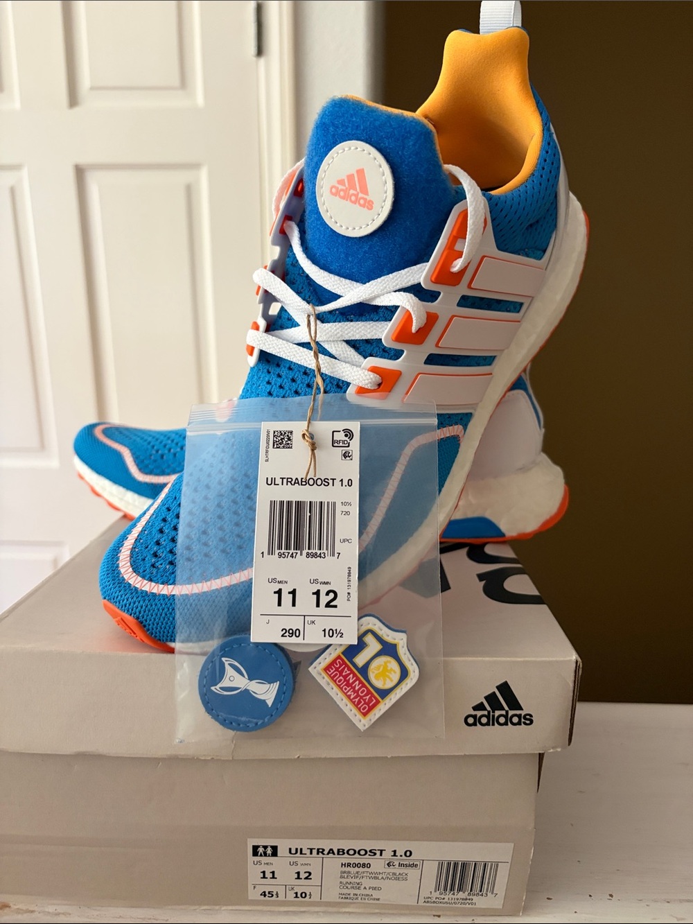 adidas mens Ultraboost 1.0 Sneakers - Blue/Orange/White sz mens 12